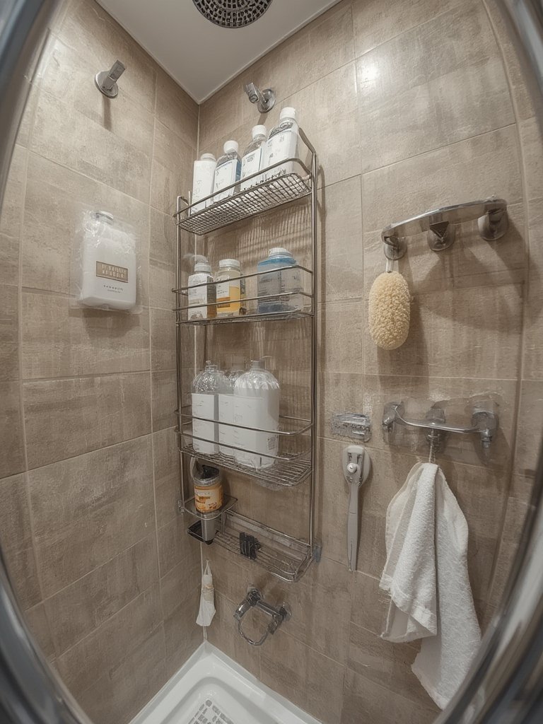 shower caddy in action