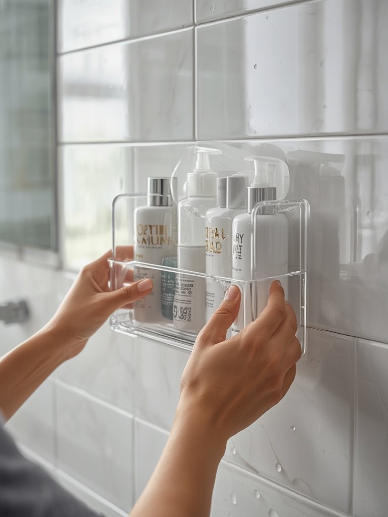 shower caddy in action