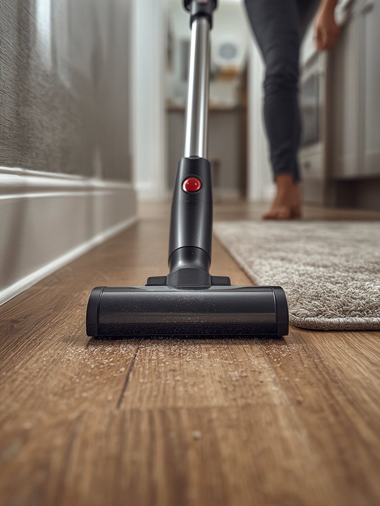 stick vacuum in action